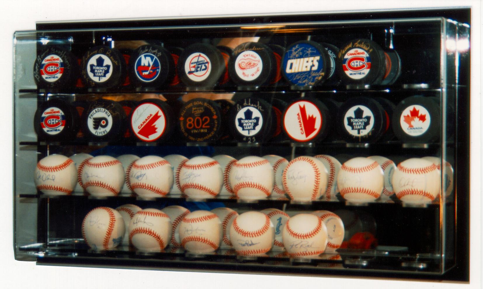 Example Display case to hold baseballs or hockey pucks.